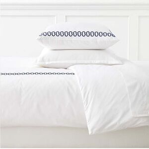 Serena & Lily White and Navy Queen flat sheet